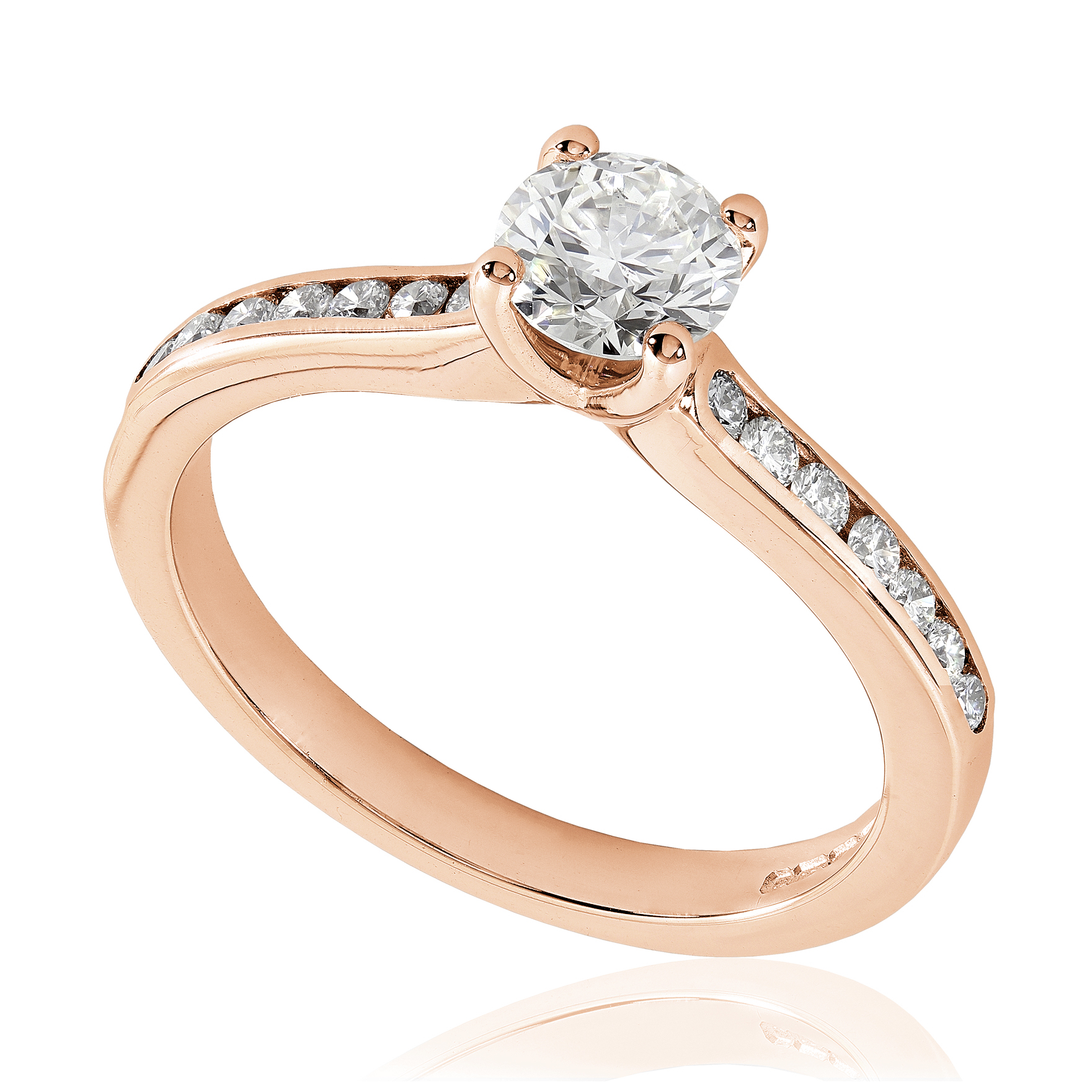 Bague de fiançailles Rayonnante en or rose 18k, sertie diamants