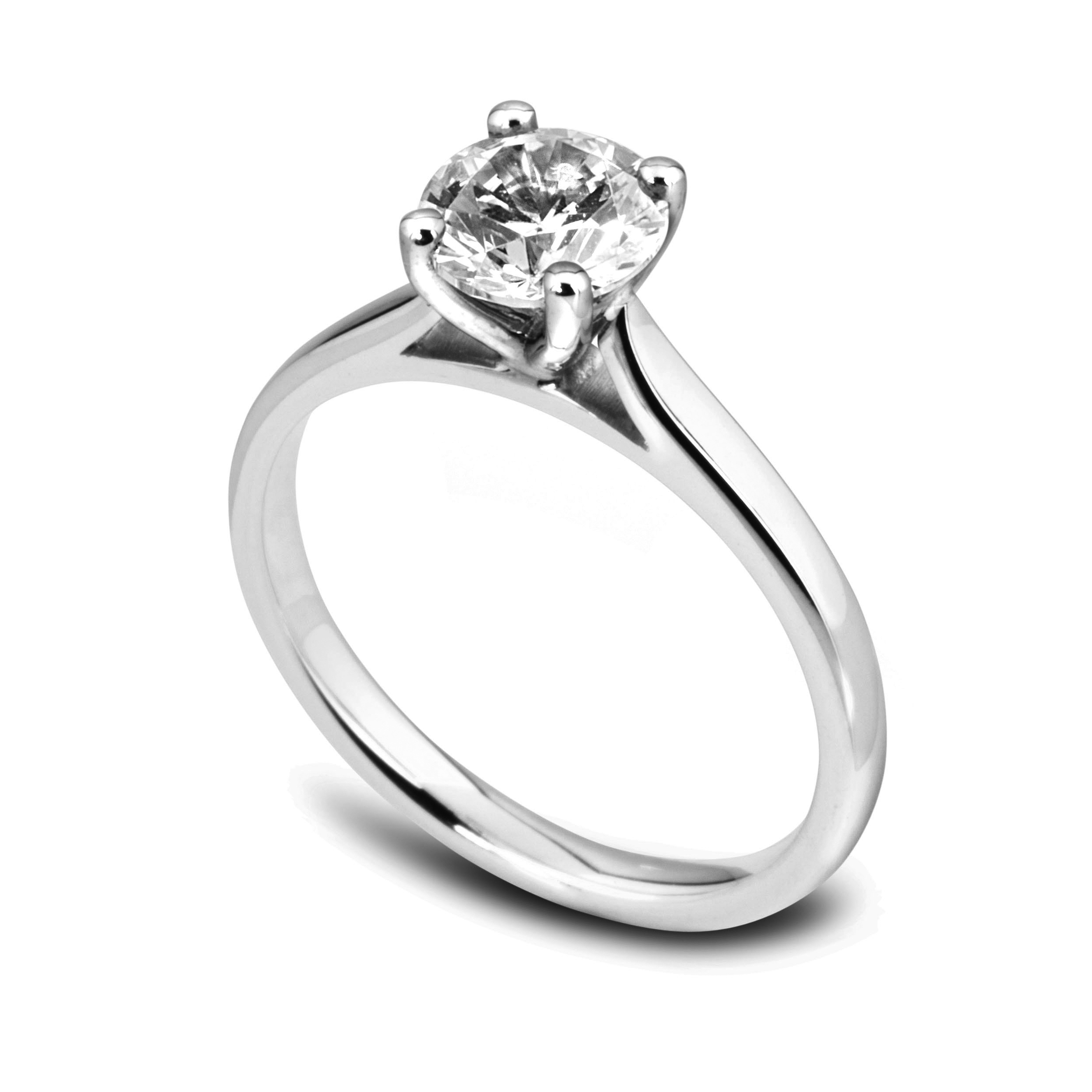 Bague de fiançailles Élégante en or blanc 18k, solitaire diamant à cathédrale