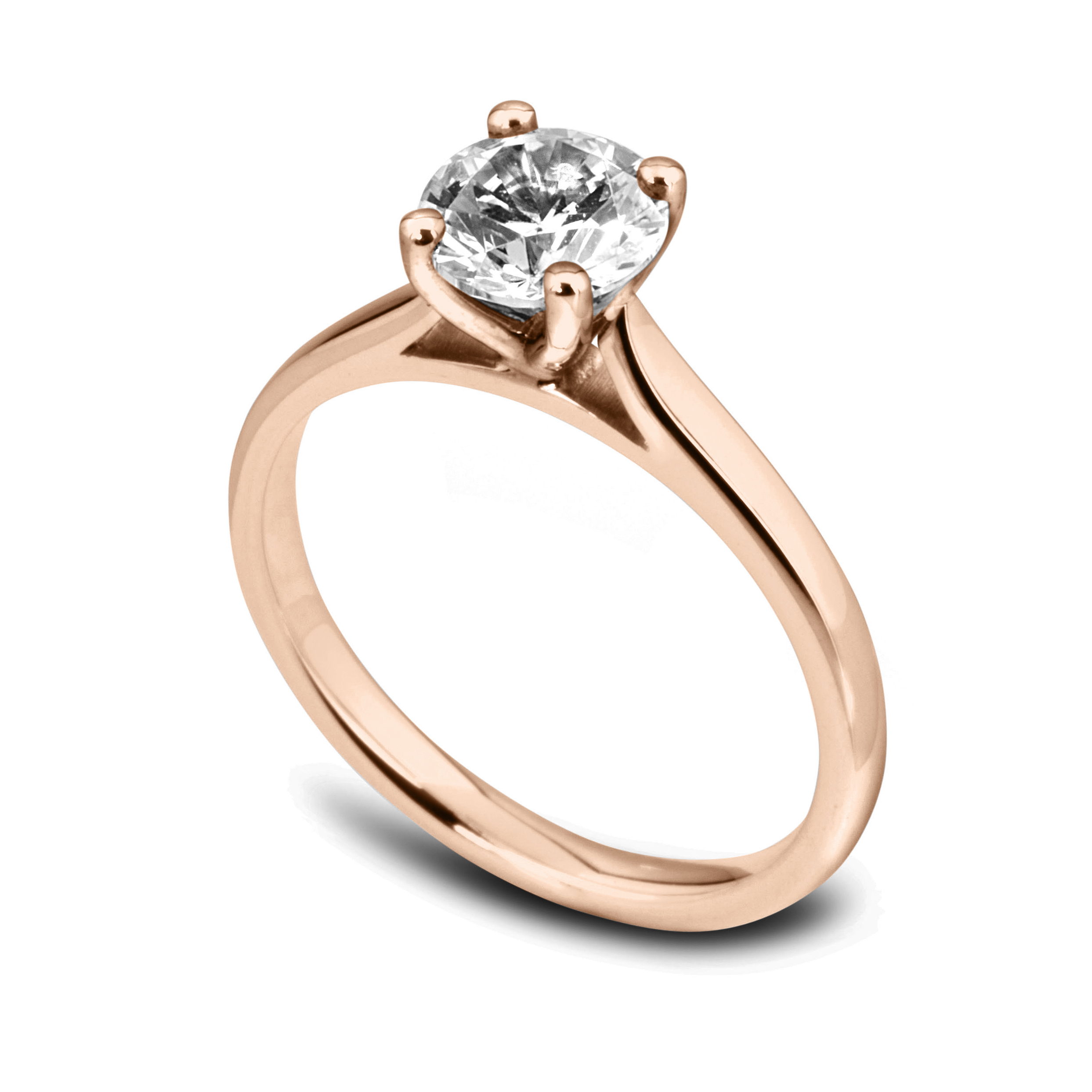 Bague de fiançailles Élégante en or rose 18k, solitaire diamant à cathédrale