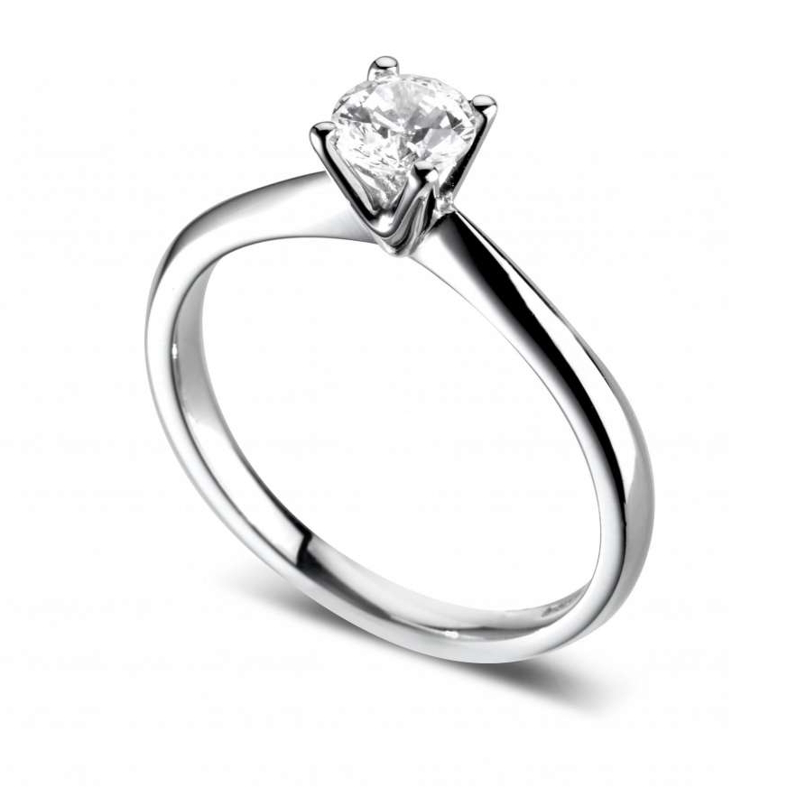 Bague de fiançailles Ravissante, solitaire quatre griffes classique en or blanc 18k