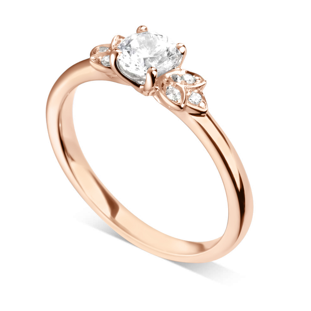 Bague de fiançailles Florale en or rose 18k bordée de pétales serties de diamants