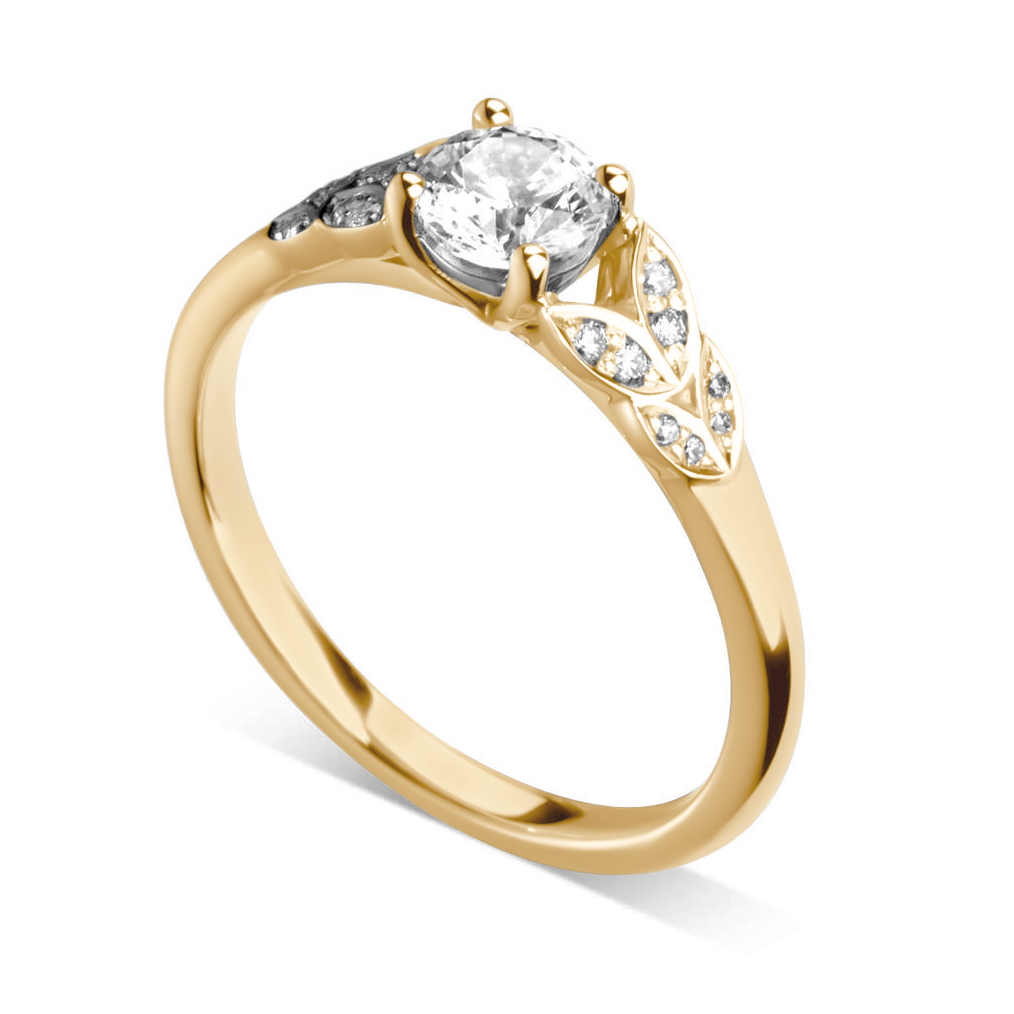 Bague de fiançailles Florissante en or jaune 18k avec feuilles serties de diamants