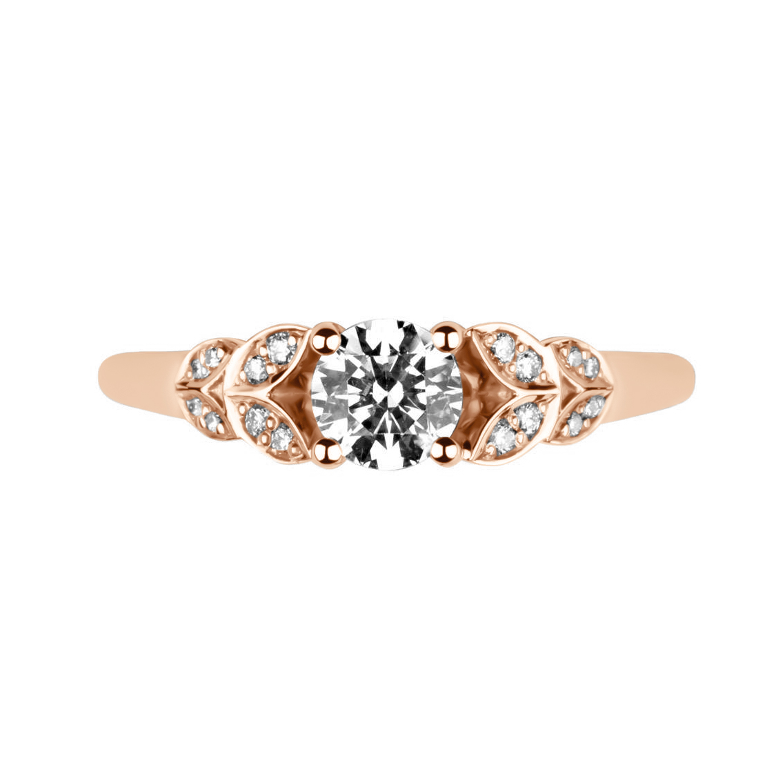 Bague de fiançailles Florissante avec feuilles serties de diamants