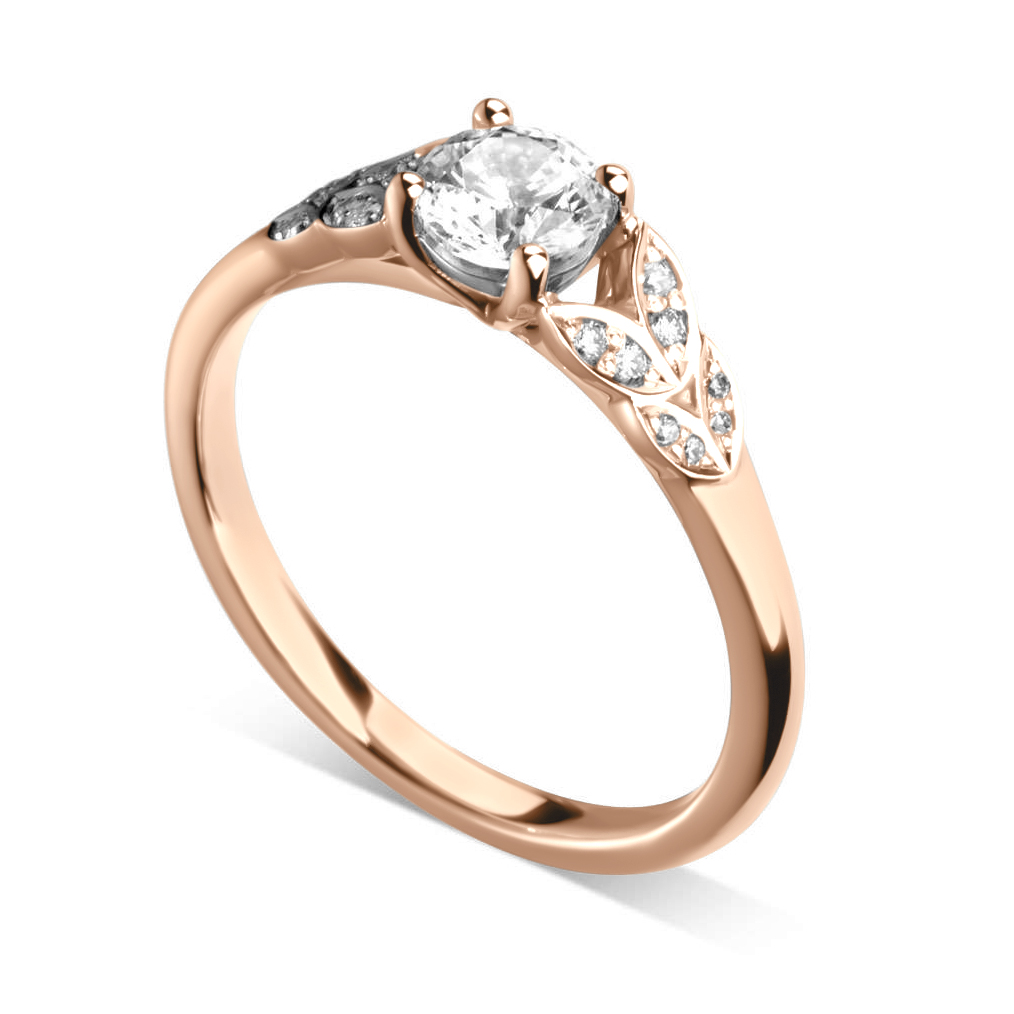 Bague de fiançailles Florissante en or rose 18k avec feuilles serties de diamants