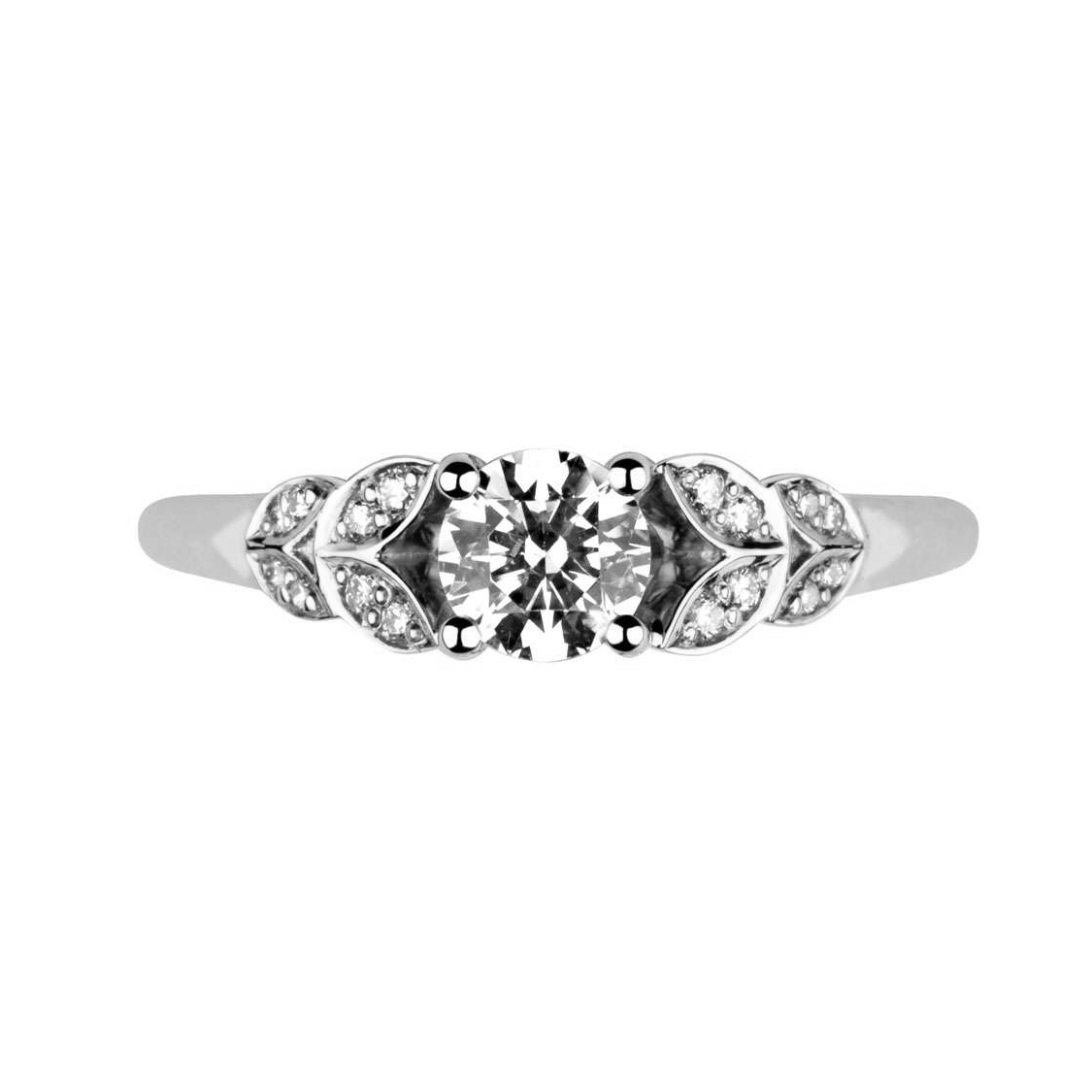 Bague de fiançailles Florissante avec feuilles serties de diamants