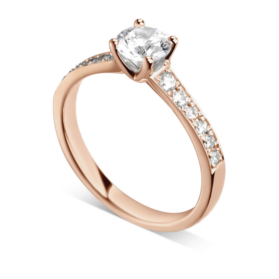 Bague de fiançailles Luxueuse en or rose 18k aux épaules pavées