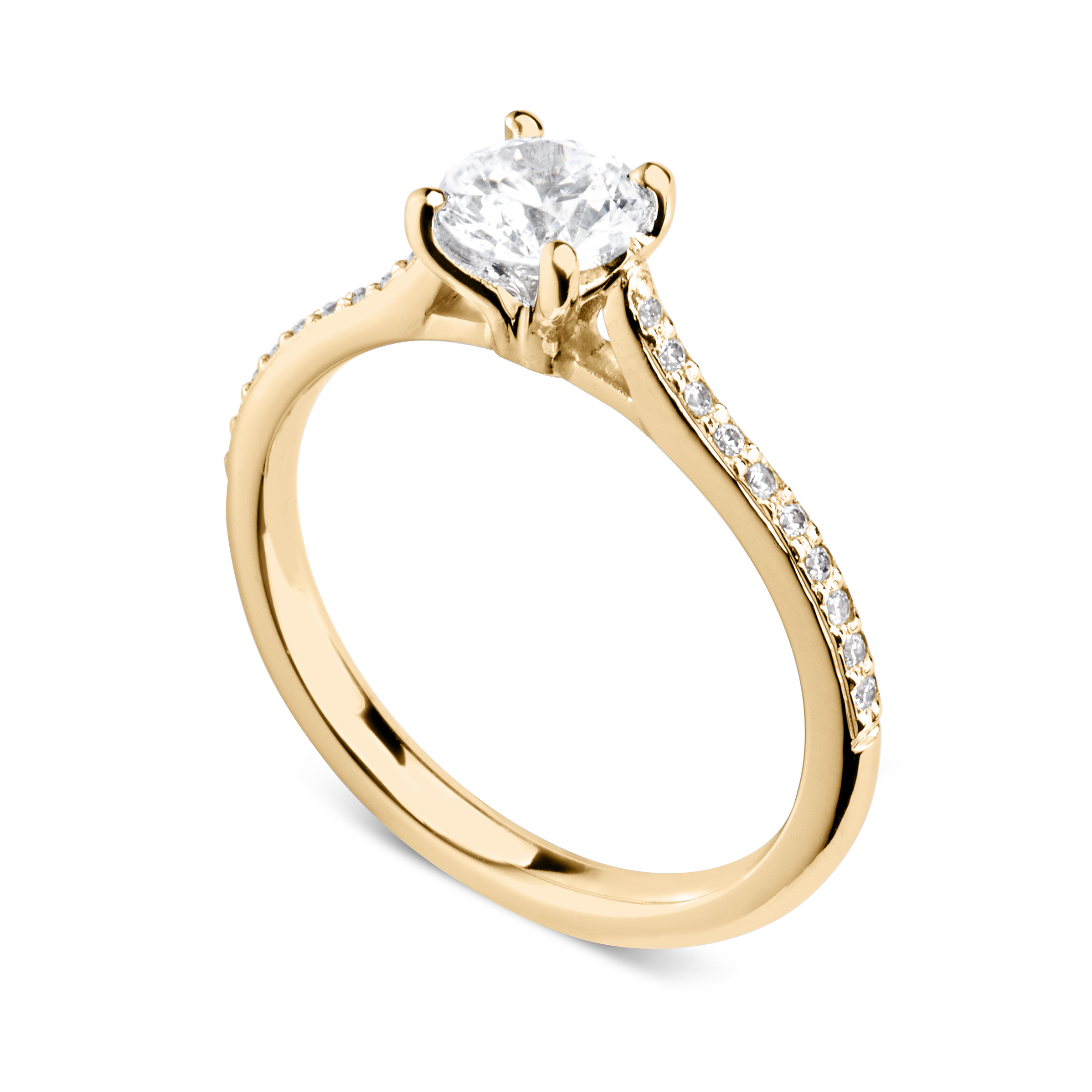 Bague diamant Luxuriante en or jaune 18k aux épaules serties et cathédrale