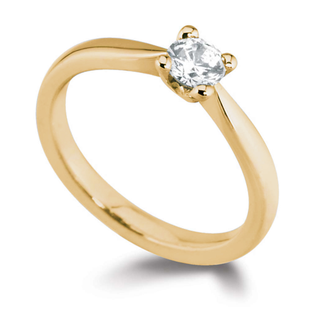 Bague solitaire diamant Pure en or jaune 18k aux épaules effilées