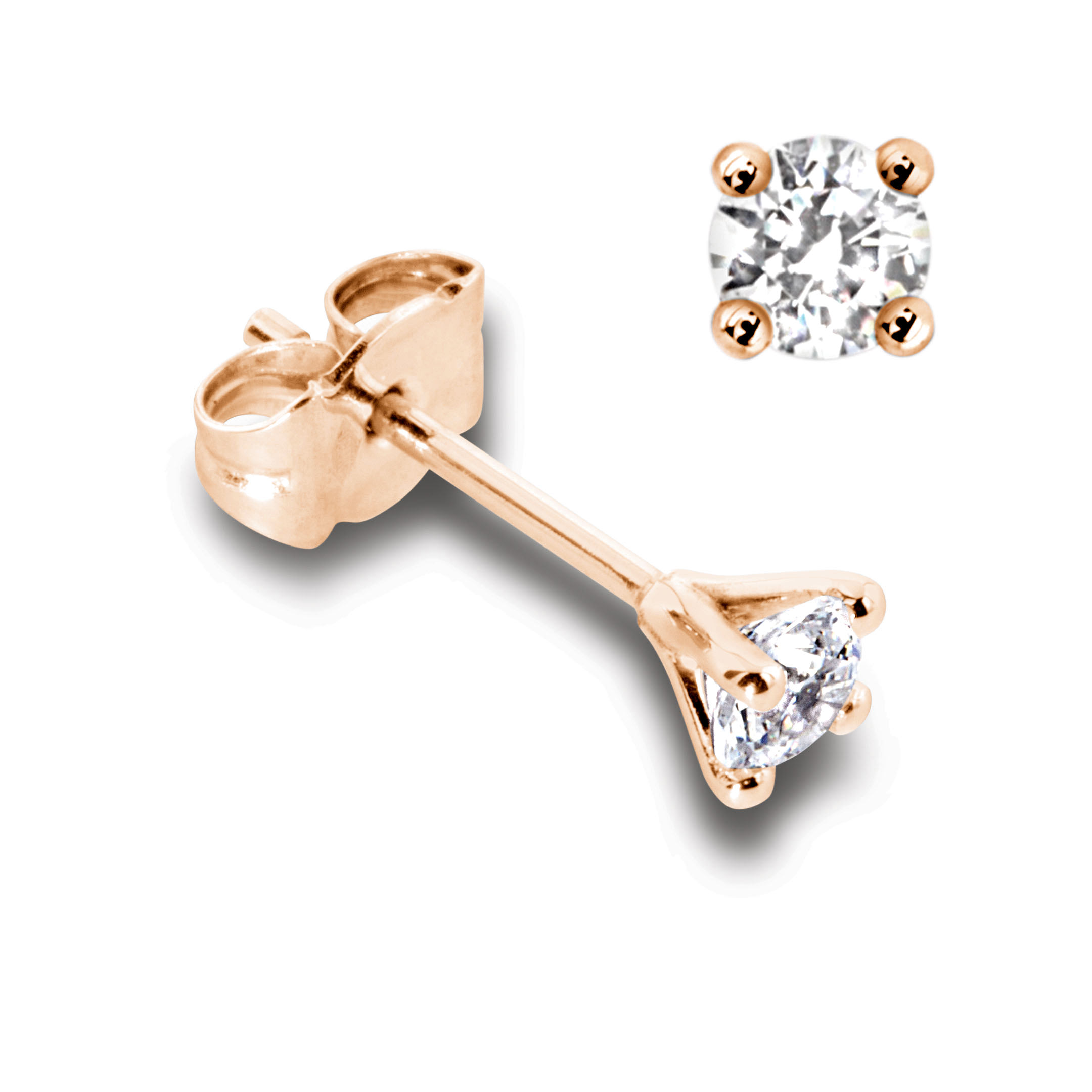 Boucles d’oreilles Classiques en or rose 18k, quatre griffes pour diamants jusqu’à 2x 0,25ct