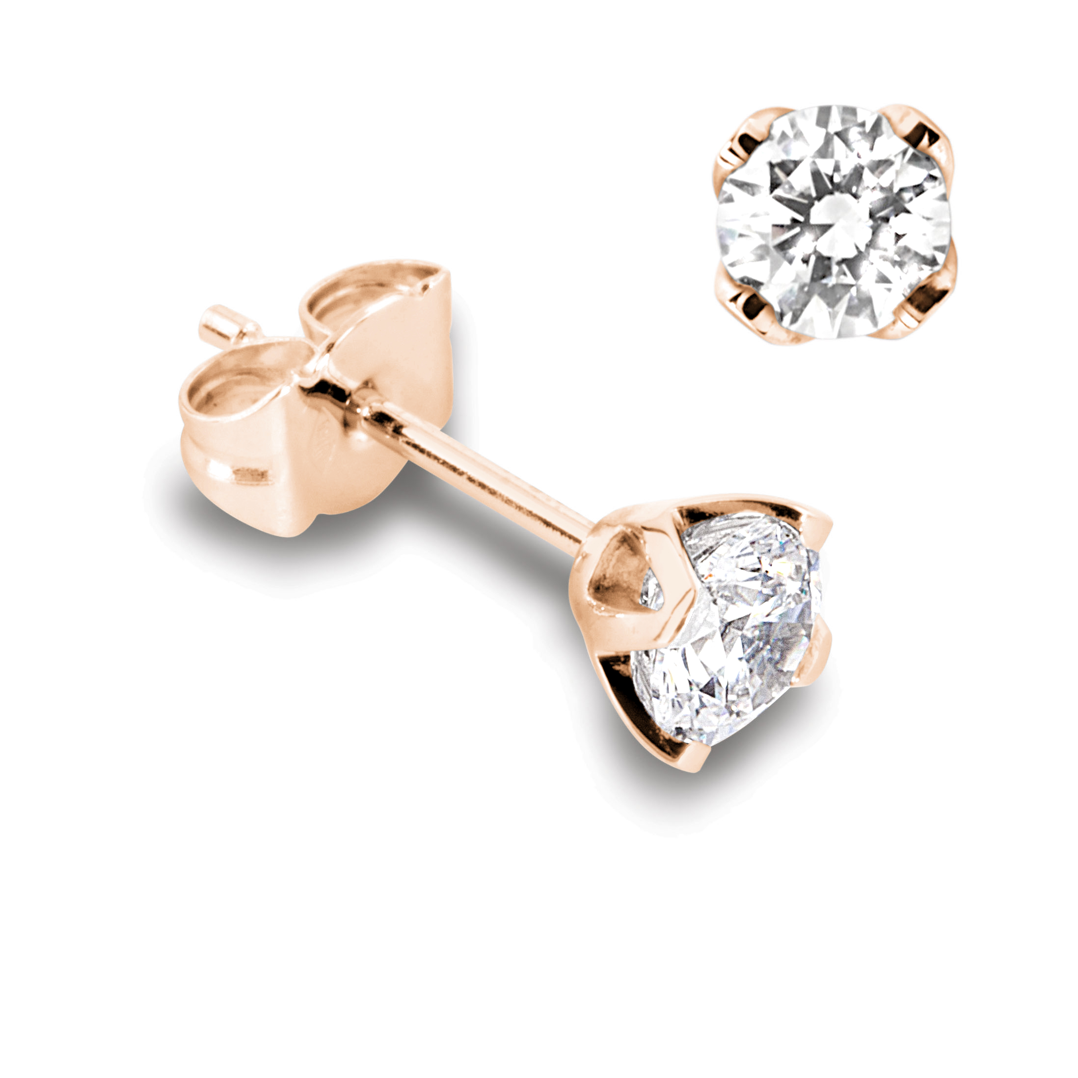 Boucles d’oreilles Féminines en or rose 18k, quatre griffes pour diamants jusqu’à 2x 0,70ct