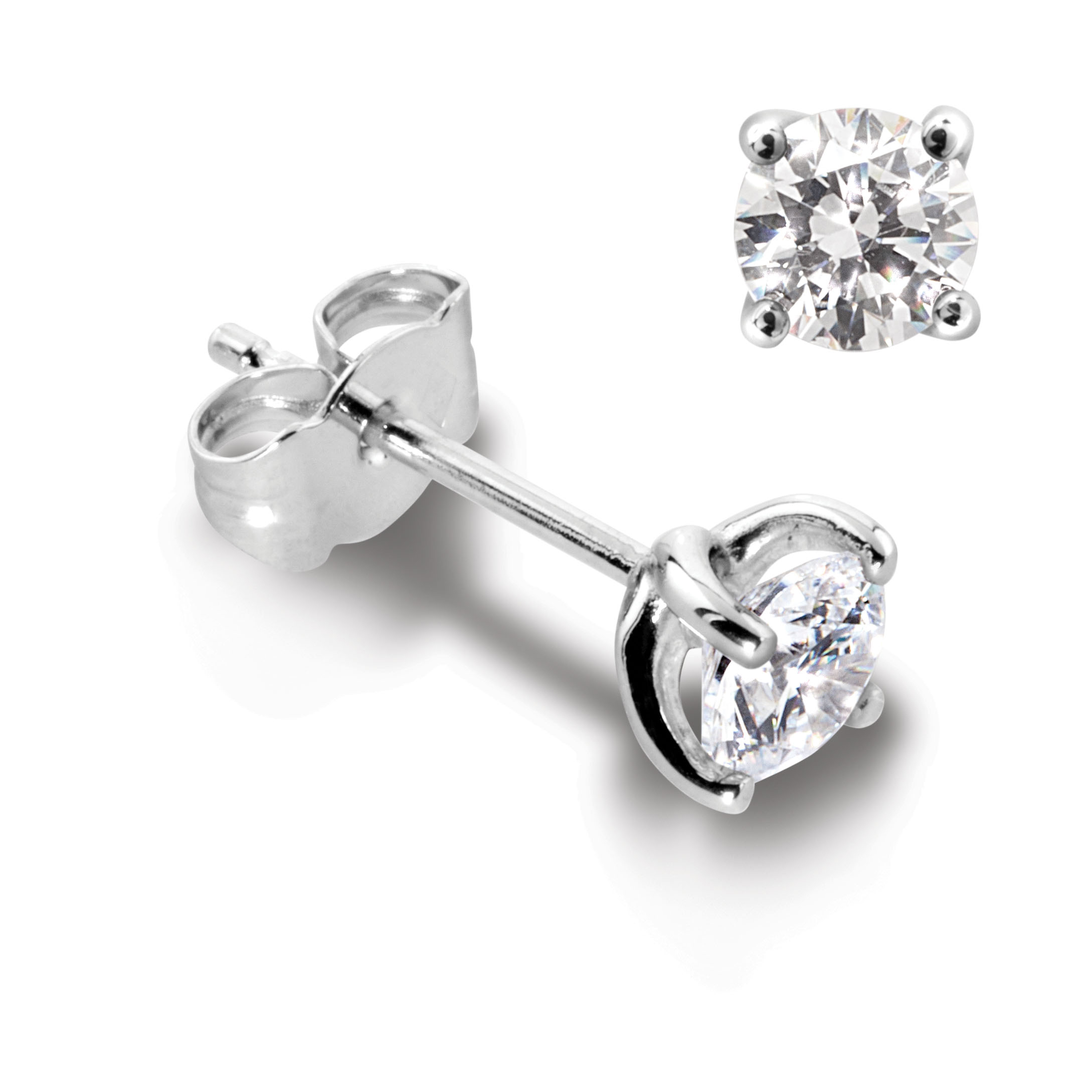 Boucles d’oreilles Délicates en or blanc 18k, quatre griffes arrondies