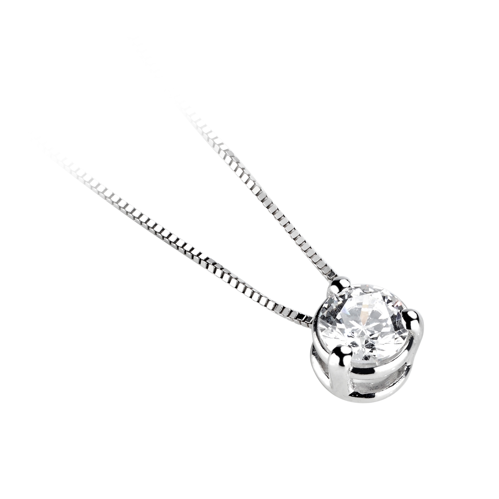 Pendentif diamant Eclatant en or blanc 18k trois griffes, chaîne en or incluse