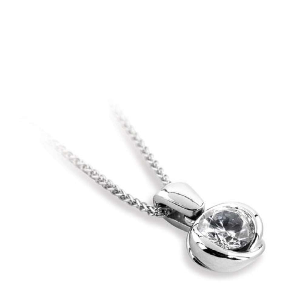 Pendentif diamant Exquis en or blanc 18k serti semi-clos, chaîne en or incluse