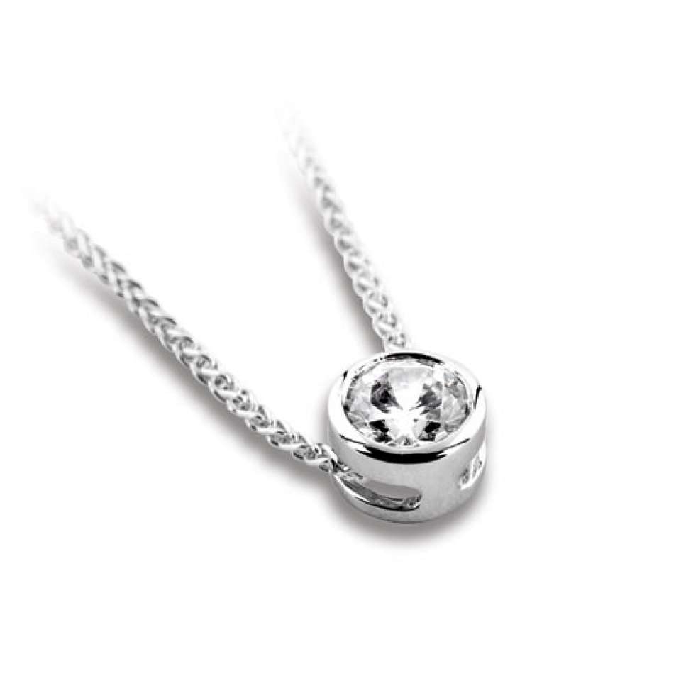 Pendentif diamant Pure en or blanc 18k serti clos sans bélière, chaîne en or incluse