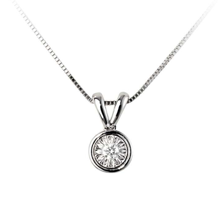 Pendentif diamant Scintillant en or blanc 18k serti clos, chaîne en or incluse