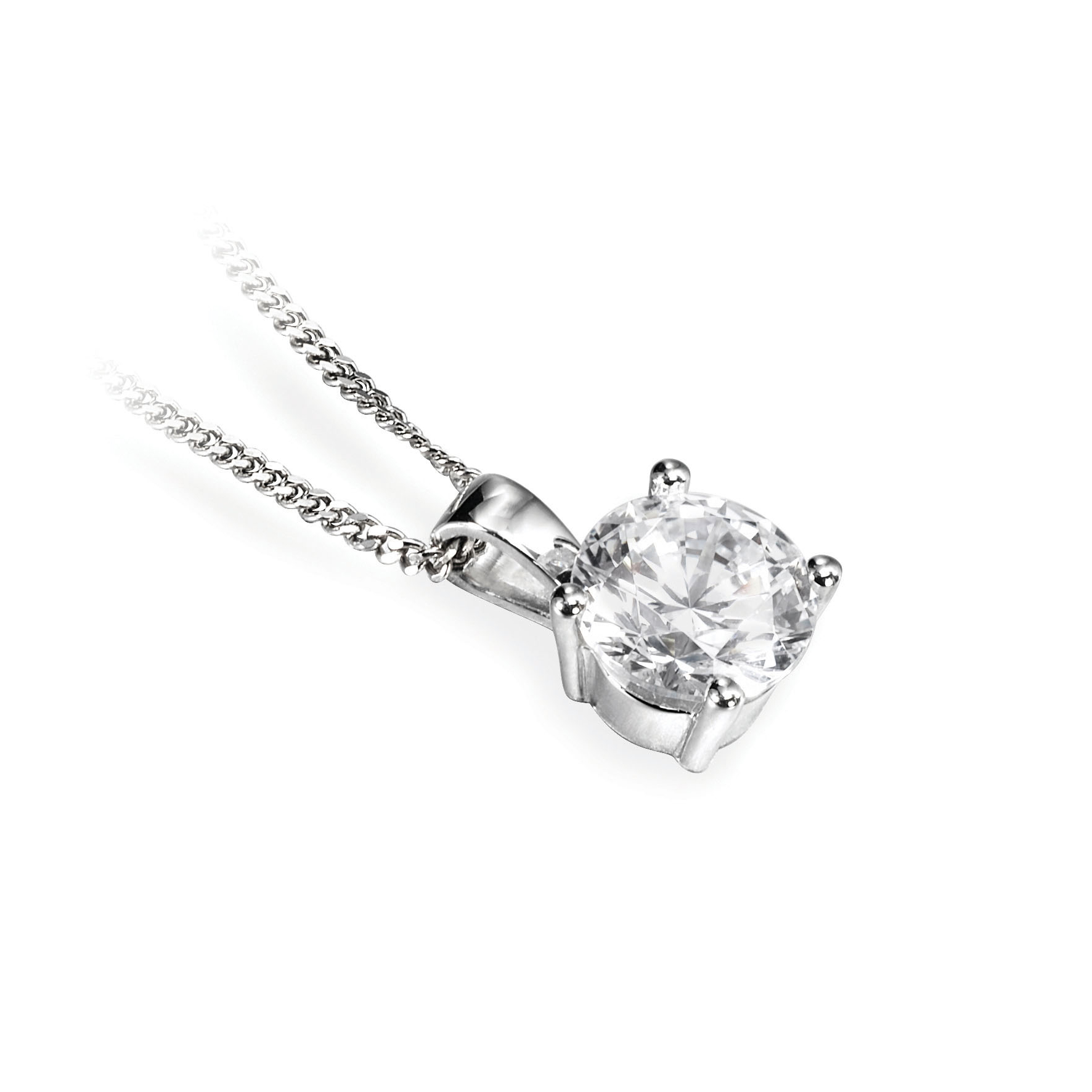 Pendentif diamant solitaire Brillant en or blanc 18k, chaîne en or incluse