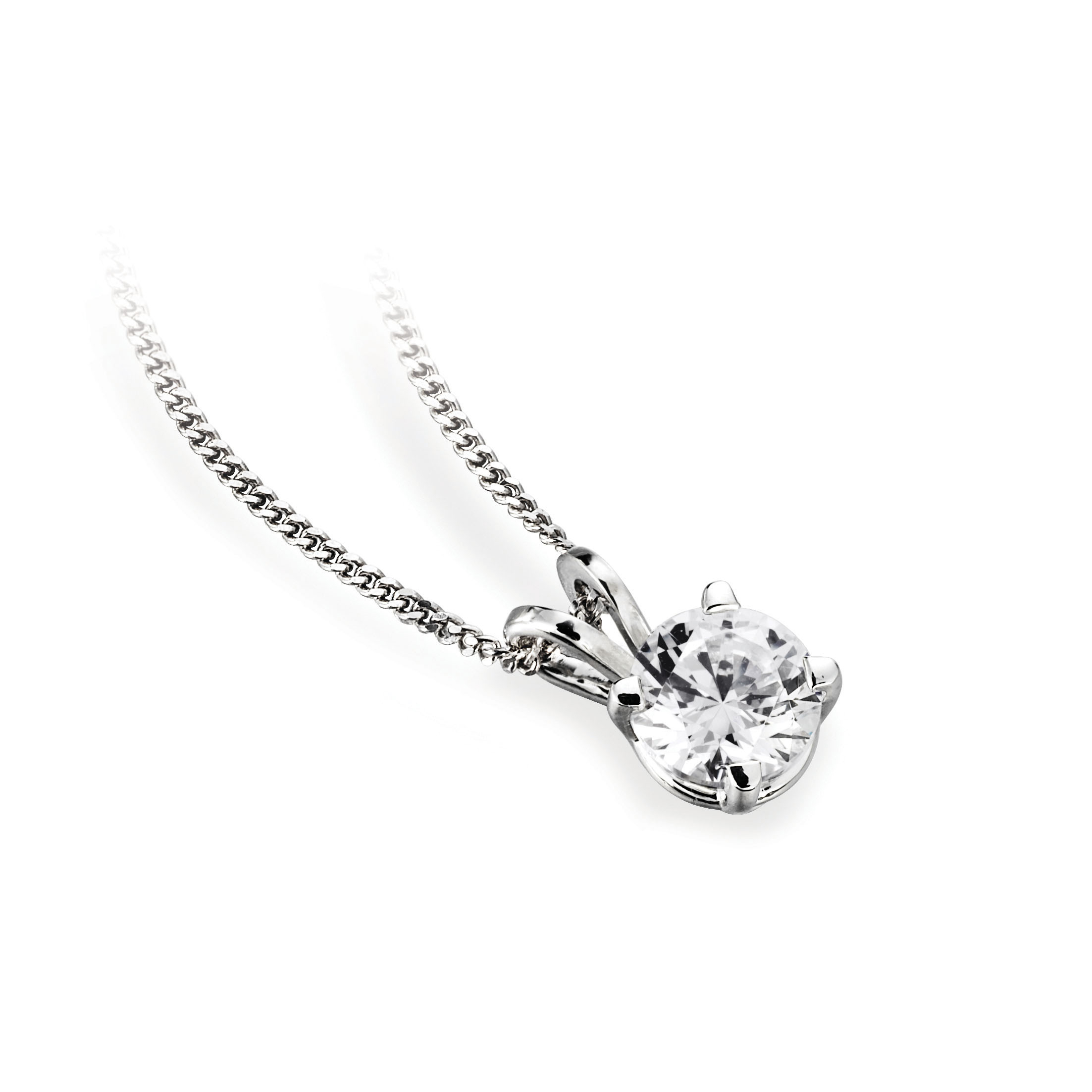 Pendentif diamant solitaire Ravissant en or blanc 18k, chaîne en or incluse