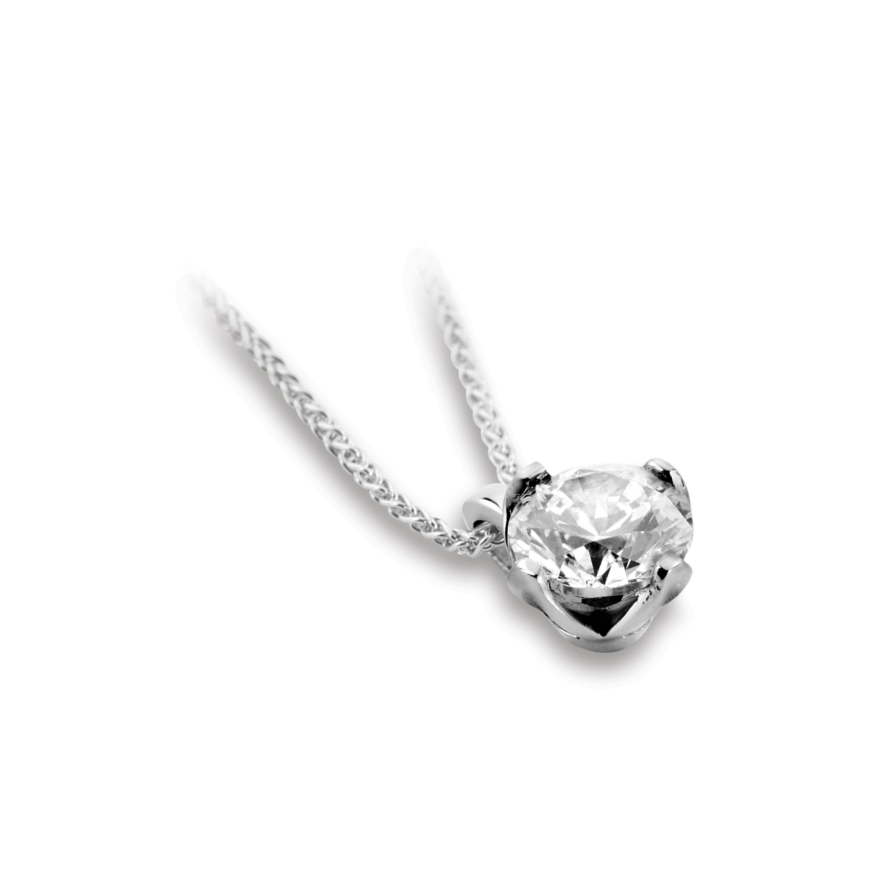 Pendentif diamant solitaire Sublime en or blanc 18k, chaîne en or incluse