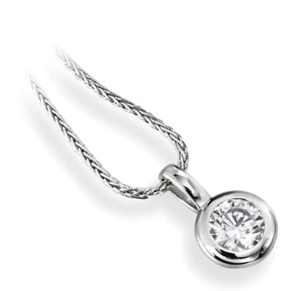 Pendentif diamant Subtil en or blanc 18k serti clos, chaîne en or incluse