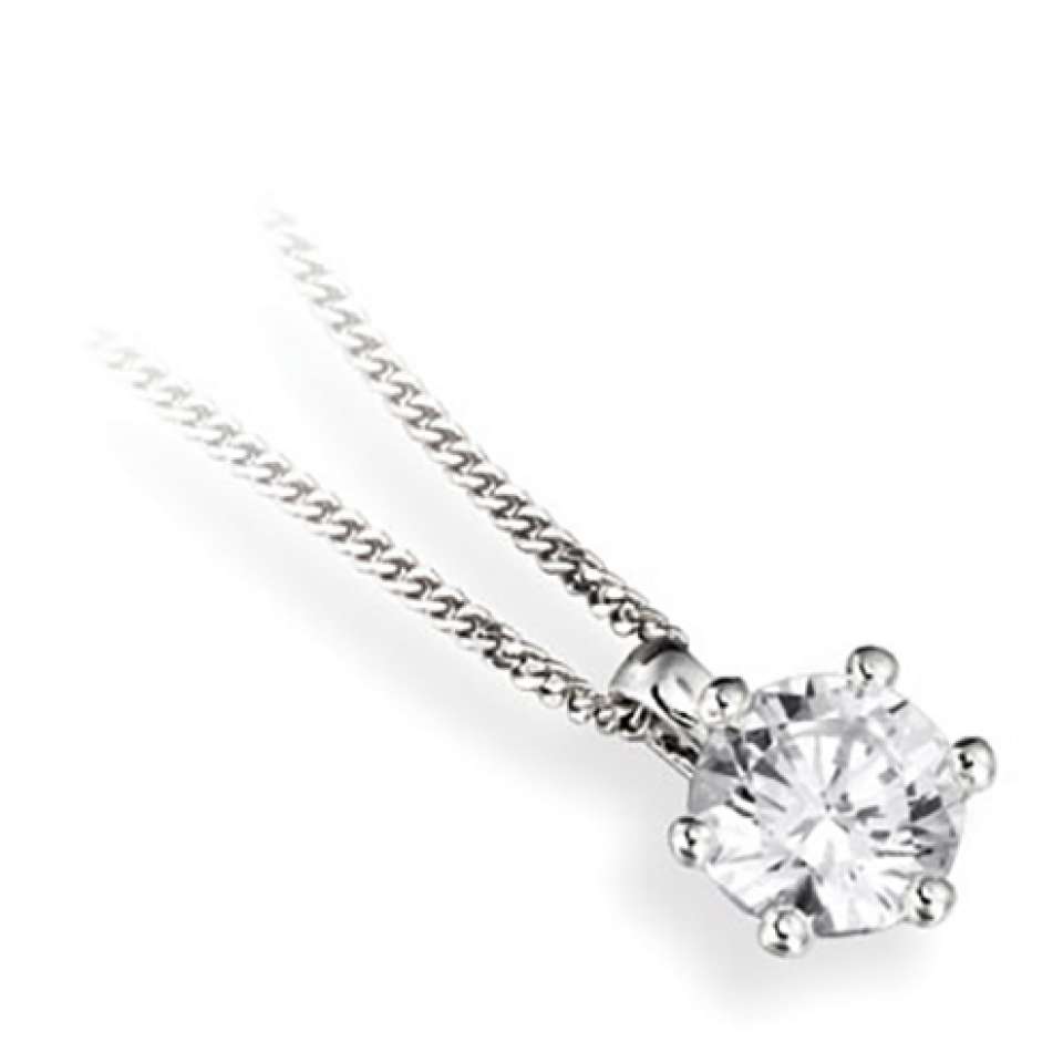 Pendentif diamant Superbe en or blanc 18k six griffes, chaîne en or incluse