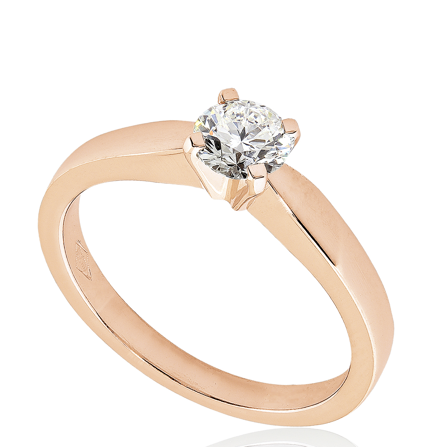 Solitaire diamant Moderne en or rose 18k, quatre griffes