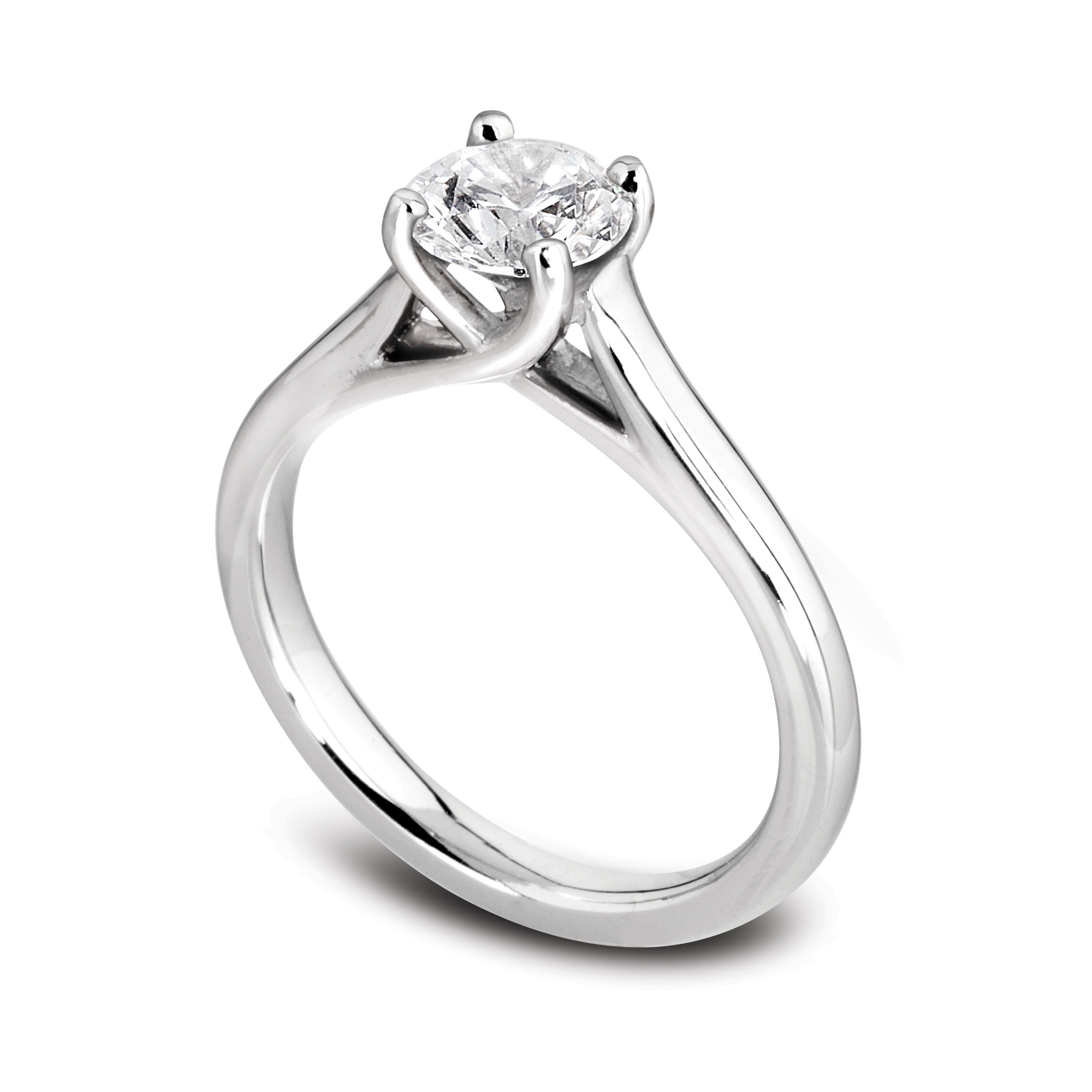 Solitaire diamant Raffiné en or blanc 18k, cathédrale et quatre griffes en treillis