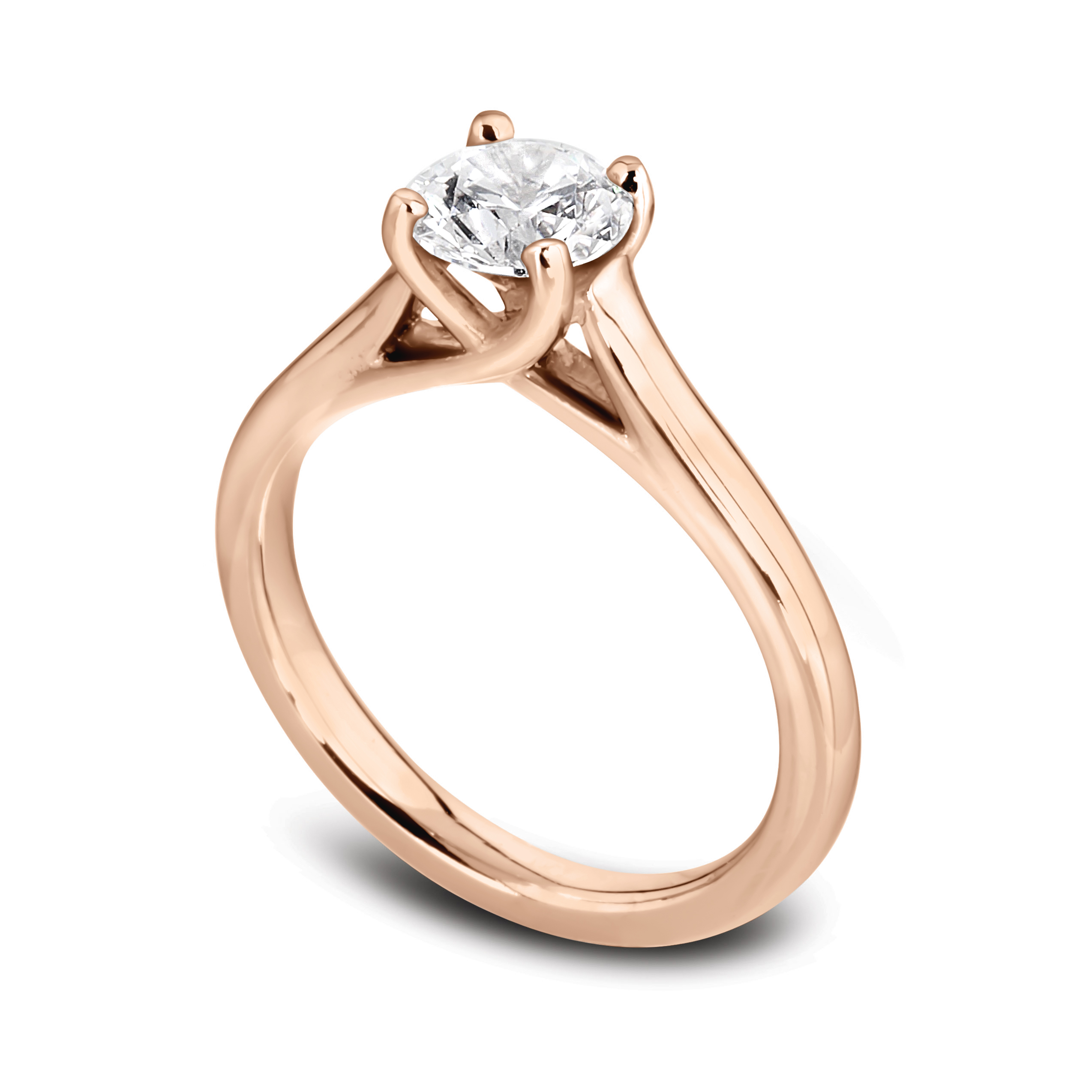 Solitaire diamant Raffiné en or rose 18k, cathédrale et quatre griffes en treillis