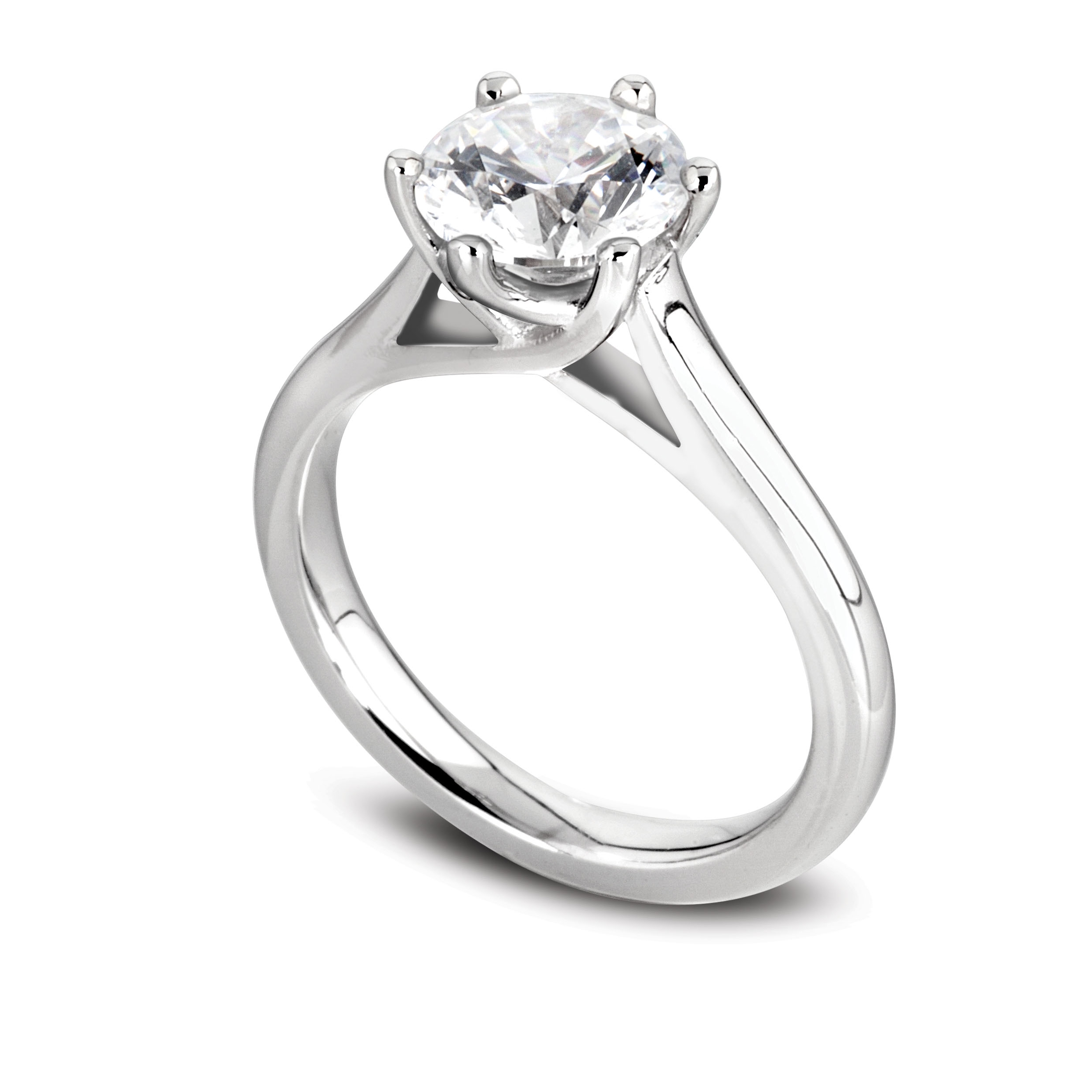 Solitaire diamant Jolie en or blanc 18k, cathédrale et six griffes en treillis