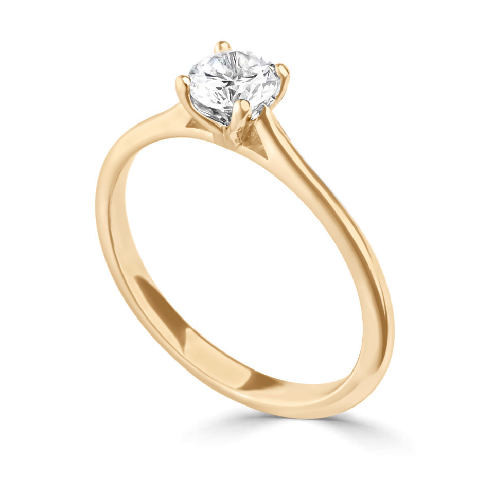 Solitaire diamant Traditionnelle en or jaune 18k , bague à cathédrale