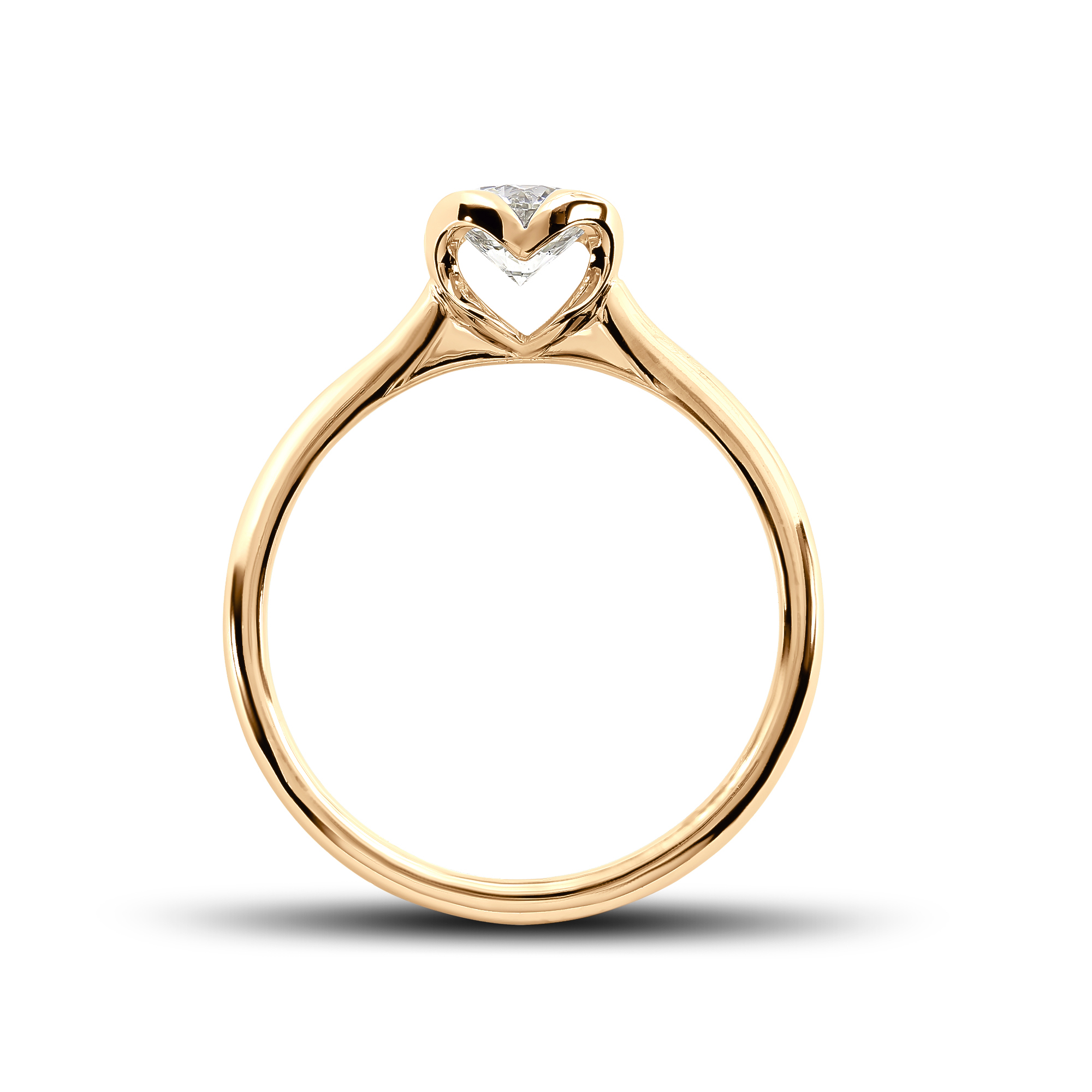 Solitaire diamant Romantique en or jaune 18k, au chaton formant un coeur