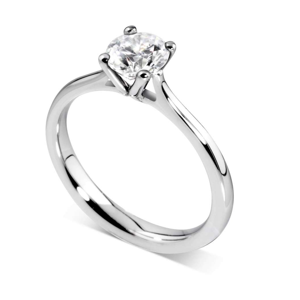 Solitaire diamant Naturelle en or blanc 18k à quatre griffes et cathédrale