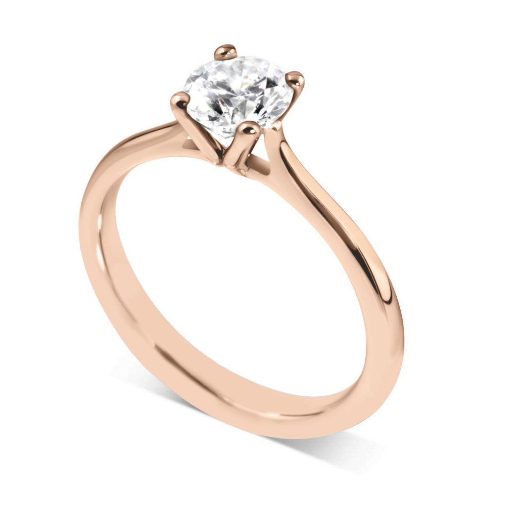 Solitaire diamant Naturelle en or rose 18k à quatre griffes et cathédrale