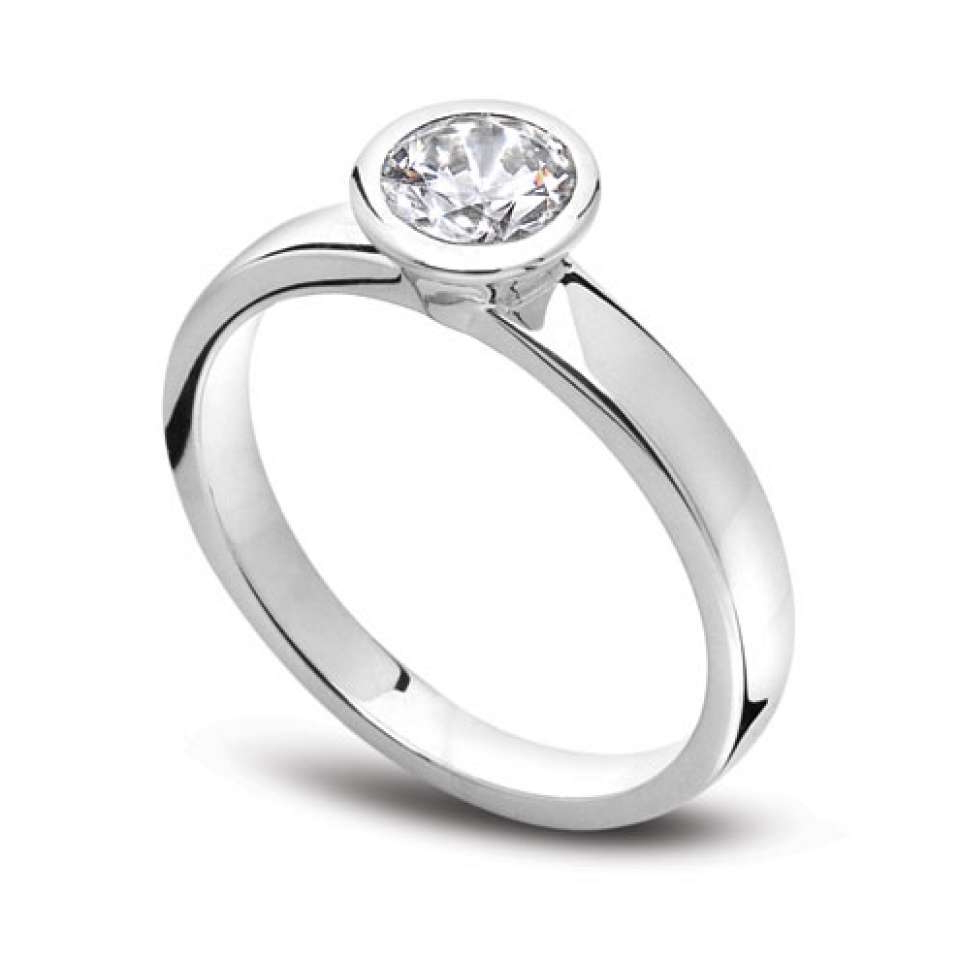 Solitaire diamant Unique en or blanc 18k serti clos