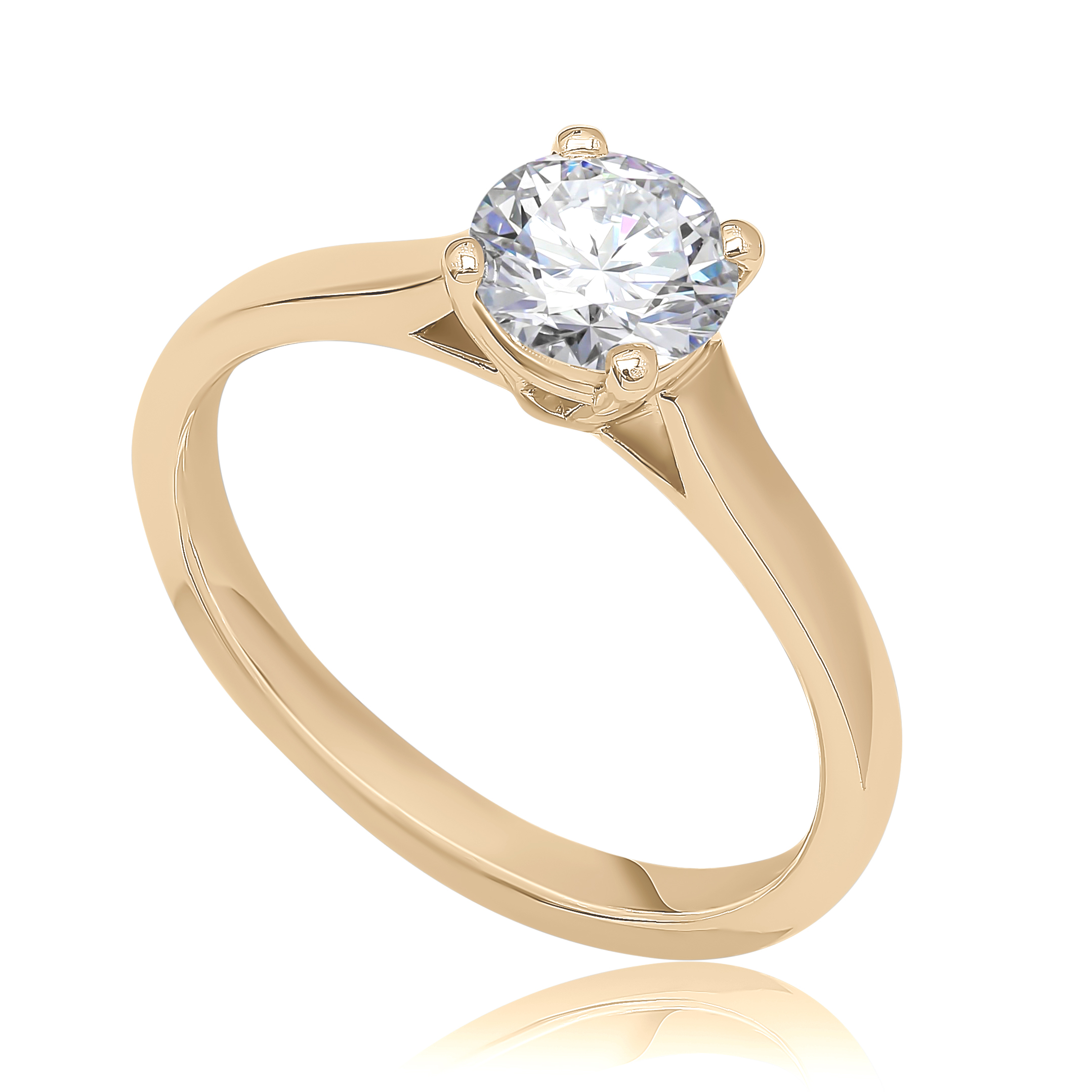 Bague solitaire diamant Valorisée en or jaune 18k à cathédrale