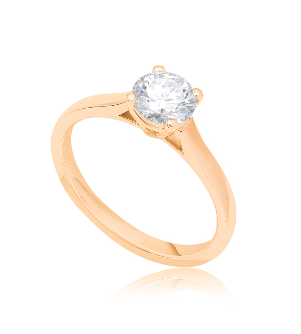 Bague solitaire diamant Valorisée en or rose 18k à cathédrale