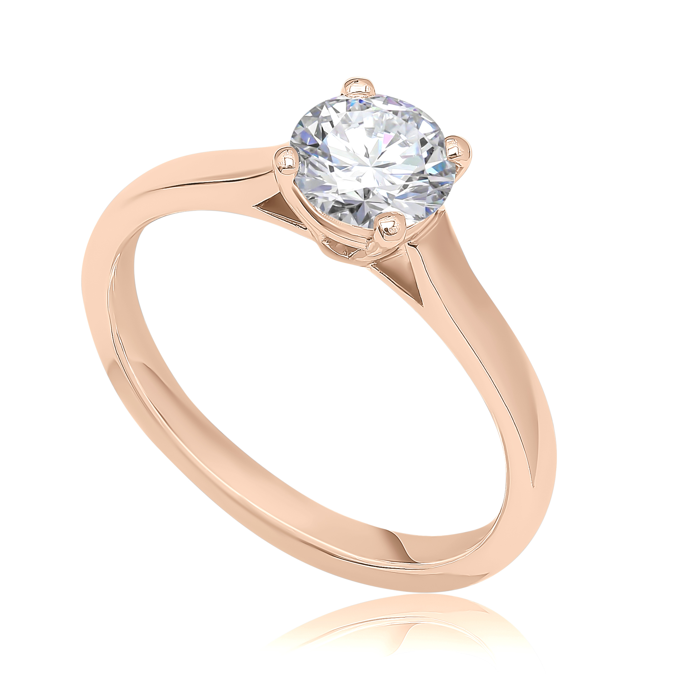 Bague solitaire diamant Valorisée en or rose 18k à cathédrale